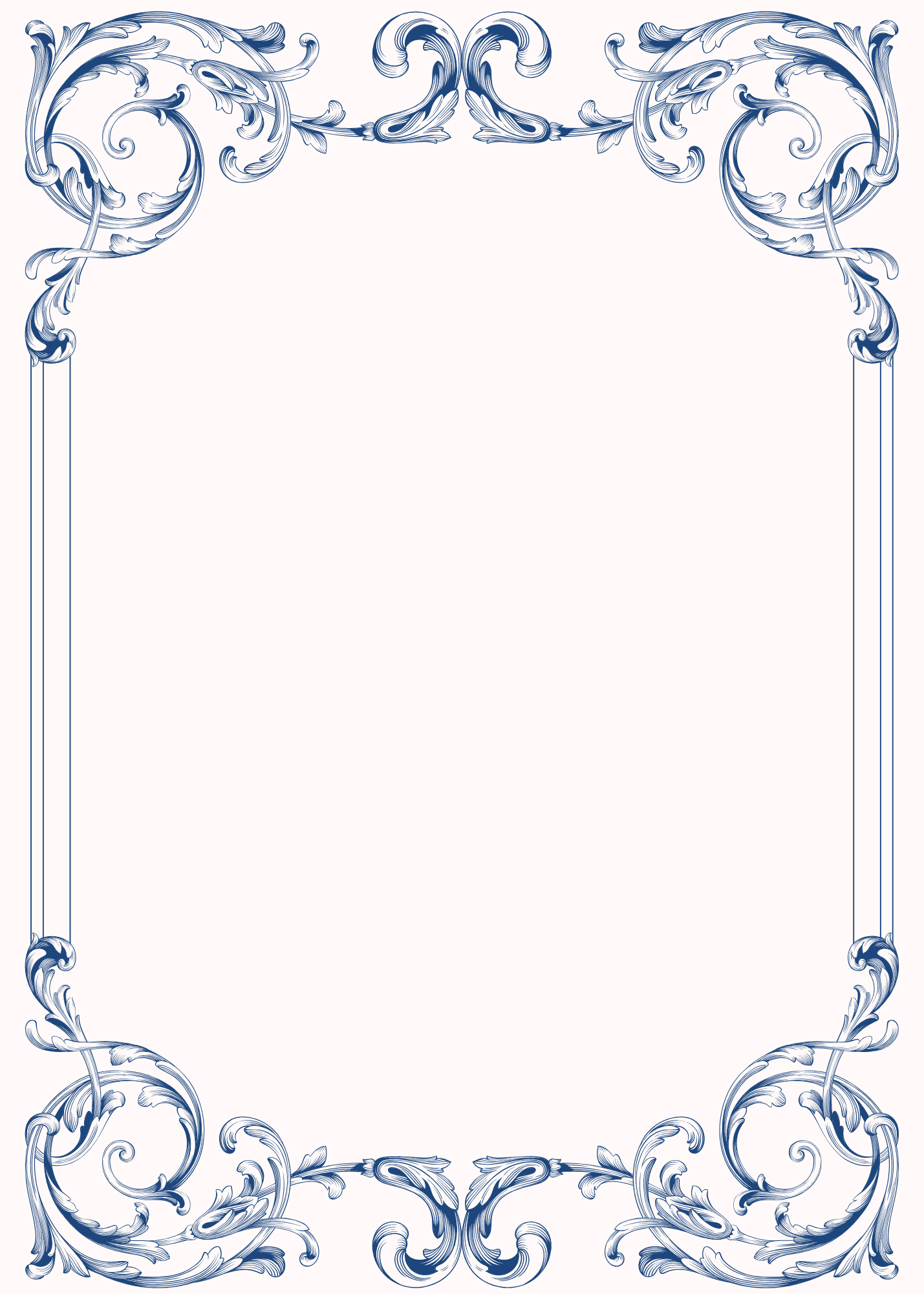 Blank 5 by 7 letter paper with an ornate blue corner border.