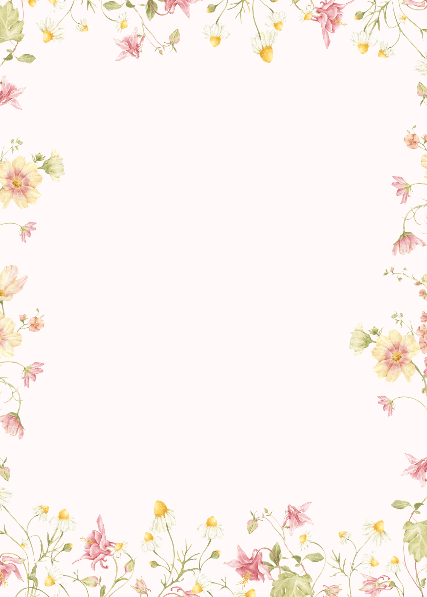 Blank 5 by 7 letter paper with a pastel floral corner border.