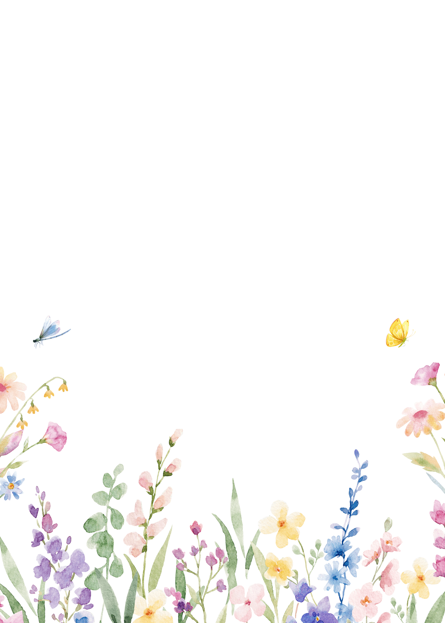 Colorful watercolor wildflowers along the bottom of a blank Save the Date letter.